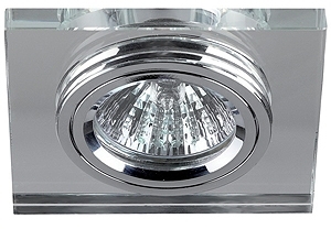 ERA C0043740 DK8 CH/WH Светильник ЭРА декор стекло квадрат MR16,12V/220V, 50W, хром/зеркальный