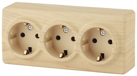 ERA Б0020705 11-2209-11 Эл/ус ЭРА Розетка 3х2P+E Schuko со шторками, 16A-250В, IP20, ОУ, Эра Эксперт, сосна