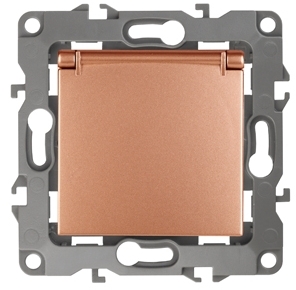 ERA Б0019329 12-2103-14 Эл/ус ЭРА Розетка 2P+E Schuko со шторками с крышкой, 16A-250В, IP20, Эра12, медь