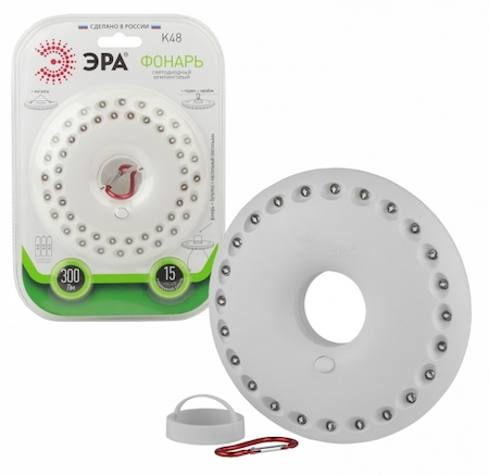 ERA Б0032283 K48 Фонарь ЭРА Кемпинг NEW 48xLED, 3xAA, карабин, бл
