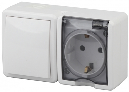 ERA Б0020733 11-7401-01 Эл/ус ЭРА Блок розетка+выключатель IP54, 16A(10AX)-250В, ОУ, Эра Эксперт, белый