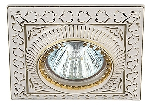 ERA Б0009325 KL47 WH/GD Светильник ЭРА квадратный "вензель" MR16,12V/220V, 50W белый/золото