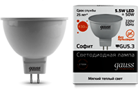 13516 Лампа Gauss LED Elementary MR16 GU5.3 5.5W 3000К 1/10/100