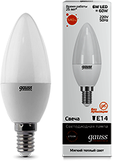 33116 Лампа Gauss LED Elementary Candle 6W E14 3000K 1/10/100