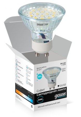 EB12623 Лампа Gauss LED Elementary GU10 3W 4100К 1/10/100