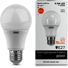 23217 Лампа Gauss LED Elementary A60 6.5W E27 2700K 1/50