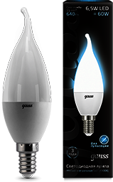 104101207 Лампа Gauss LED Candle tailed E14 6.5W 4100K 1/10/50