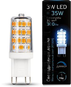 107309203 Лампа Gauss LED G9 AC185-265V 3W 4100K 1/20/200 диммируемая