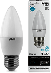33226 Лампа Gauss LED Elementary Candle 6W E27 4100K 1/10/50
