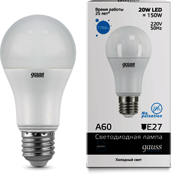 23239 Лампа Gauss LED Elementary A60 20W E27 6500K 1/10/40