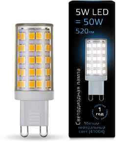 107309205 Лампа Gauss LED G9 AC185-265V 5W 4100K керамика 1/10/200