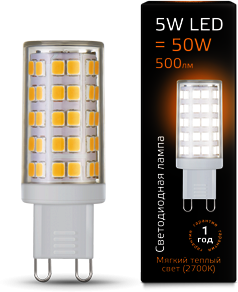 107309105 Лампа Gauss LED G9 AC185-265V 5W 2700K керамика 1/10/200