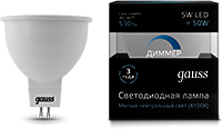 101505205-D Лампа Gauss LED MR16 GU5.3-dim 5W 4100K  диммируемая 1/10/100
