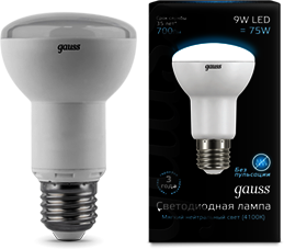 106002209 Лампа Gauss LED Reflector R63 E27 9W 4100K 1/10/50