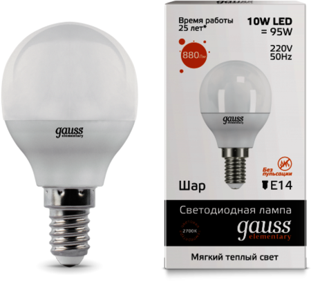 53110 Лампа Gauss LED Elementary Globe 10W E14 3000K 1/10/100
