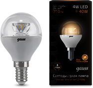 105201104 Лампа Gauss LED Globe Crystal Clear E14 4W 2700K 1/10/50