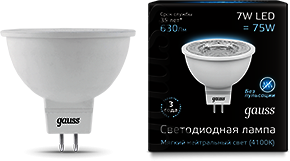 101505207 Лампа Gauss LED MR16 GU5.3 7W 4100K 1/10/100