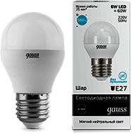 53226 Лампа Gauss LED Elementary Globe 6W E27 4100K 1/10/100