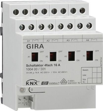 Gira 100400 Реле Instabus KNX/EIB, 4-канальное, с ручным управлением