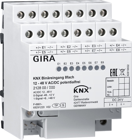 Gira 212800 KNX двоичный вход 8-местн. 12 – 48 В AC/DC, беспотенциальный