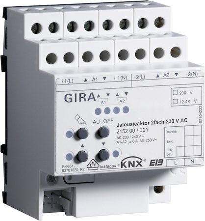 Gira 215200 Уст-во управ жал-и  2-кан, 230В AC KNX/EIB REG