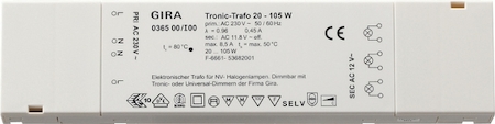 Gira 036500 Tronic-trafo 20-105 W vlak Elektronica wit