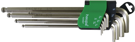Haupa 100967 Allen key set ball-end 1/16-3/8"; 9 pieces, extra long