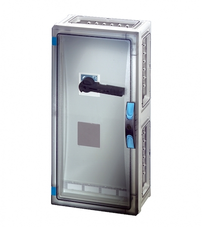 Hensel 68000032 FP 5312 - Корпус с установленным 3-х полюсным рубильником 250А, защитным пластроном, клеммами N+PE, с прозрачной дверцей, без съемных боковых панелей, с 4 соединителями корпусов, размер 2, 360х270х186 мм, ручное запирание, материал поликарбонат, цвет серы