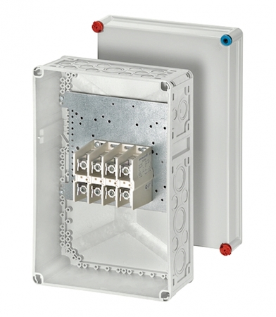 Hensel 3900224 K 1204 - Коробка ответвительная, размер 450х300х170, цвет серый, материал поликарбонат, с 4-полюсной клеммой для медных и алюминиевых проводов, 16-150 мм2, IP 65, пломбируемая, кабельные ввода и фланцы заказываются отдельно.