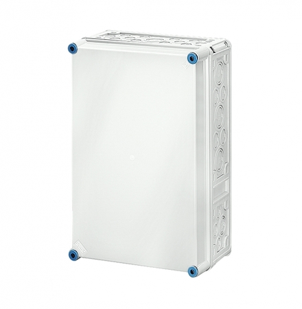 Hensel 2000010 Mi 0301 - Пустой корпус с непрозрачной крышкой, размер 3 (300х450х170 мм), высота крышки 57 мм, 4 боковые выбиваемые стенки с опрессовкой под кабельные ввода, с возможностью объединения, стойкие к УФ, материал поликарбонат, цвет серый, IP 65 (IP 69K)