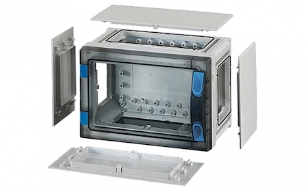 Hensel 68000302 FP 0141 - Пустой корпус с прозрачной дверцей, со съемными боковыми панелями, с 4 соединителями корпусов, размер 1, 186х276х186 мм, ручное запирание, пломбируемый, материал поликарбонат, цвет серый, IP 66.