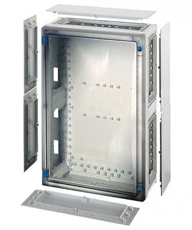 Hensel 68000208 FP 0411 - Пустой корпус с прозрачной дверцей, со съемными боковыми панелями, с 6 соединителями корпусов, размер 4, 546х366х163 мм, открывание инструментом, пломбируемый, материал поликарбонат, цвет серый, IP 66.