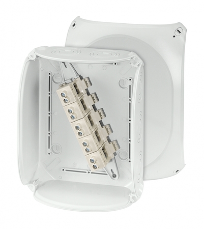 Hensel 62000071 KF 2525 G - Коробка ответвительная, стойкая к УФ, "всепогодная", IP 66/67, размер 205х255х112, цвет светло-серый, материал поликарбонат, преднамеченные выбиваемые отверстия на 10 вводов М25/M40/М50, 5-полюсный клеммник от 6 - 10 (sol/f) или 16-35 (s/f) мм