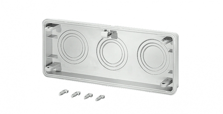 Hensel 2000134 Mi FM 60 - Фланец с крепежными клиньями и уплотнителем, для монтажа кабельных вводов с опрессовкой 3xM40/50/63 стенка корпуса 300 мм, IP 65, материал термопласт, цвет серый