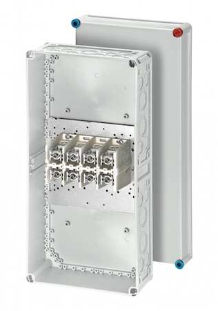 Hensel 3900225 K 2404 - Коробка ответвительная, размер 600х300х170, цвет серый, материал поликарбонат, с 5-полюсной клеммой для медных и алюминиевых проводов, 25-240 мм2, IP 65, пломбируемая, кабельные ввода и фланцы заказываются отдельно.