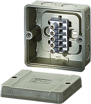Hensel 6000452 KF 9025 - Коробка ответвительная, стойкая к УФ, IP 66, размер 88х88х53, цвет серый, материал поликарбонат, преднамеченные выбиваемые отверстия на 7 вводов М20, 5-полюсный клеммник 1,5-2,5/4 мм2, кабельные ввода ASM заказываются отдельно.