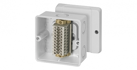 Hensel 6000029 RD 9041 - Коробка ответвительная , IP 55 (ESM) / IP 65 (AKM), размер 98х98х61, цвет серый, материал полистирол, преднамеченные выбиваемые отверстия на 7 вводов М25, наборная клемма из 10 клемм WKM 4/15, под кабель до 1,5-4 мм2, кабельные ввода заказываютс