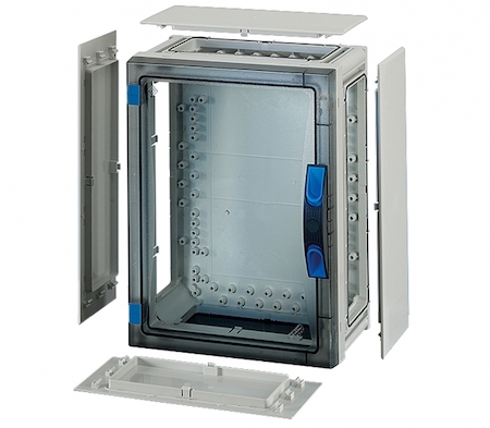 Hensel 68000304 FP 0241 - Пустой корпус с прозрачной дверцей, со съемными боковыми панелями, с 4 соединителями корпусов, размер 2, 366х276х186 мм, ручное запирание, пломбируемый, материал поликарбонат, цвет серый, IP 66.