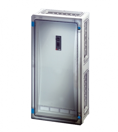 Hensel 68000225 FP 5325 - Корпус с установленным автоматическим выключателем 250А, защитным пластроном, клеммами N+PE, с прозрачной дверцей, без съемных боковых панелей, с 6 соединителями корпусов, размер 3, 540х270х169 мм, открывание инструментом, материал поликарбонат,