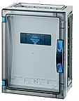 Hensel 68000185 FP 5201 - Корпус с установленным 3-х полюсным рубильником 125А, защитным пластроном, клеммами N+PE, с прозрачной дверцей, без съемных боковых панелей, с 4 соединителями корпусов, размер 2, 360х270х186 мм, ручное запирание, материал поликарбонат, цвет серы