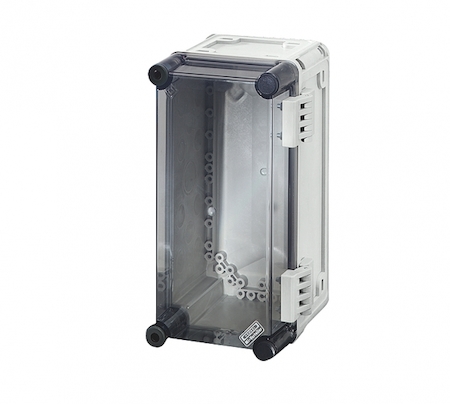 Hensel 20001043 Mi 9100 - Пустой корпус с непрозрачной крышкой на петлях, размер 1 (300х165х170 мм), высота крышки 57 мм, 3 боковые выбиваемые стенки с опрессовкой под кабельные ввода, с возможностью объединения, стойкие к УФ, материал поликарбонат, цвет серый, IP 65 (IP