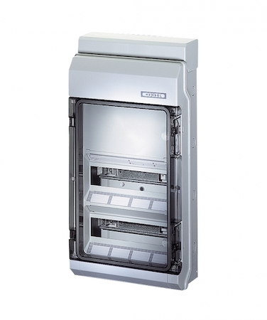 Hensel 6100432 KV 9330 - Бокс на 24 модулей, 3 ряда с DIN-рейкой 273мм (глубина монтажа 72мм),со встроенными эластичными мембранами, без клеммы PE+N, с заглушкой, IP 65, прозрачная дверь, цвет серый, материал полистирол.