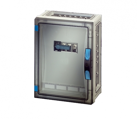 Hensel 68000031 FP 5211 - Корпус с установленным 3-х полюсным рубильником 160А, защитным пластроном, клеммами N+PE, с прозрачной дверцей, без съемных боковых панелей, с 4 соединителями корпусов, размер 2, 360х270х186 мм, ручное запирание, материал поликарбонат, цвет серы