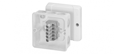 Hensel 6000321 DE 9326 - Коробка ответвительная, IP 55, размер 88х88х47, цвет белый, материал полистирол, уплотнительные эластичные мембраны на 10 вводов, герметичная зона  6,5-16мм,  5-полюсный клеммник 1,5-2,5/4 мм2