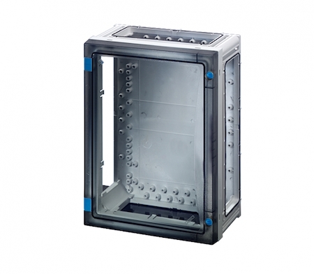 Hensel 68000198 FP 0210 - Пустой корпус с прозрачной дверцей, без съемных боковых панелей, с 4 соединителями корпусов, размер 2, 360х270х163 мм, открывание инструментом, пломбируемый, материал поликарбонат, цвет серый.