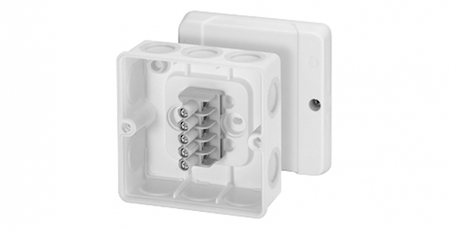 Hensel 6000323 DE 9346 - Коробка ответвительная, IP 55, размер 98х98х52, цвет белый, материал полистирол, уплотнительные эластичные мембраны на 10 вводов, герметичная зона  6,5-18мм, 5-пол. клеммник 1,5-4/6 мм2