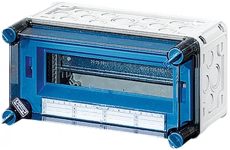Hensel 2000601 Mi 1112 - Корпус 1-рядный, 12 модулей, под модульные автоматы с прозрачной крышкой, пластроном и шинами N+PE на каждую 10х16мм2, размер 1 (300х150х170 мм), высота крышки 57 мм, 4 боковые выбиваемые стенки с опрессовкой под кабельные ввода, с возможностью