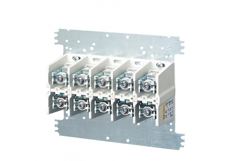 Hensel 2000548 Mi VE 245 - Силовые клеммы 5-полюсные на 400А, контактов на полюс: 1 х 50-240мм2, 2 х 25-120мм2, на монтажной плате 300х300 мм