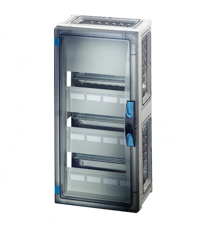Hensel 68000182 FP 1349 - Корпус с прозрачной дверцей 3-рядный на 36 модулей, с пластроном, без шин N+PE, без съемных боковых панелей, с 6 соединителями корпусов, размер 3, 540х270х186 мм, ручное запирание, пломбируемый, расстояние между DIN-рейками 150мм, материал полик
