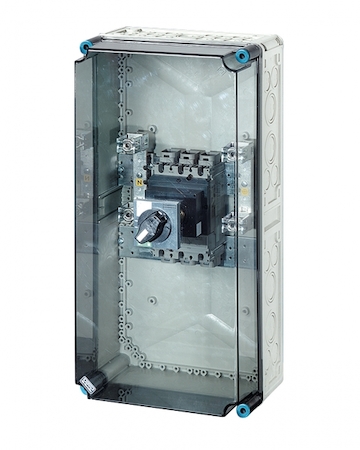 Hensel 20001187 Mi 7432 - Корпус с 3-полюсным автоматическим выключателем 175-250А и клеммами N+PE, подключение до 150 мм2 или Mi VS 250, с прозрачной крышкой, размер 4 (300х600х262 мм), высота крышки 57 мм, 4 боковые выбиваемые стенки с опрессовкой под кабельные ввода,